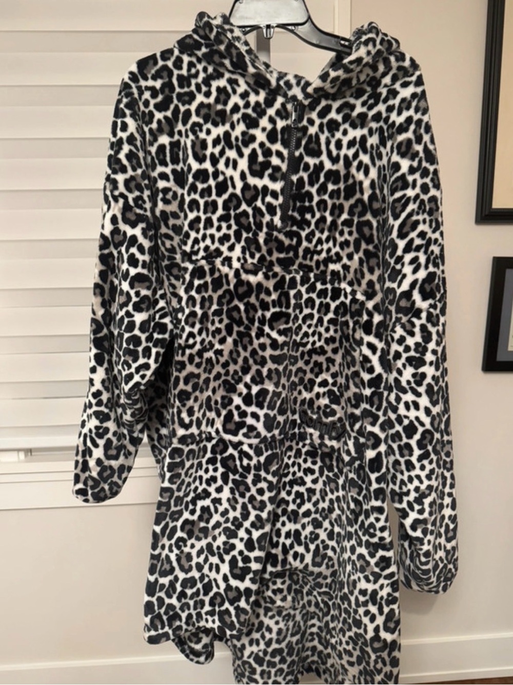 The Comfy black and white leopard print fleece hoodie dress in one size